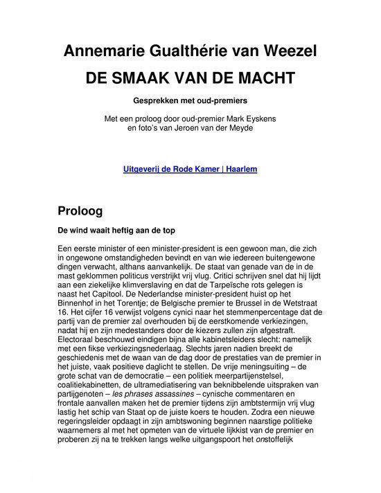 Boek "De smaak van de macht" met tekst.