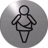 RVS deurbordje pictogram: baby verschoningsruimte | 5 jaar garantie | ROND 82mm Ø | Zelfklevend | Plakstrip