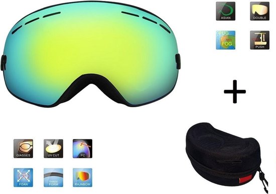 Ski & Snowboard bril / Goggle met hard case lens Smoke Gold frame Zwart F type 4 Cat. 0 tot 4 - ☀/☁ lens kan verwisseld worden  is extra optie.