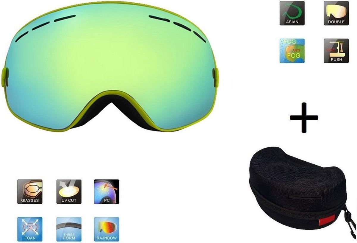 Ski & Snowboard bril / Goggle met hard case lens Smoke Gold frame Geel F type 6 Cat. 0 tot 4 - ☀/☁ lens kan verwisseld worden is extra optie.