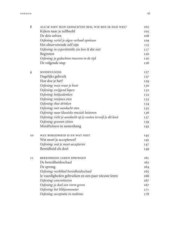 Inhoudsopgave van het boek 'Uit je hoofd, in het leven' met hoofdstukken 8, 9, 10, 11.