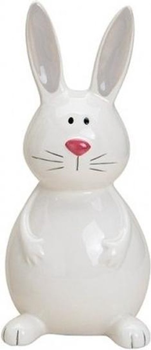 Paashaas Beeldje - Crème Wit - Keramiek - 6.5 X 6.5 X 8 Cm - Set Van 2 Pasen Paashaas Paasdagen Lente