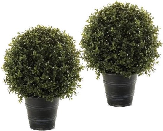 2x Groene Buxus/bol struiken kunstplanten 42 cm in zwarte plastic pot -...  | bol.com