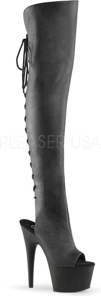 Adore-3019 plateau peeptoe overknee laars met open hiel en stiletto hak mat zwart - (EU 36 = US 6) - Pleaser