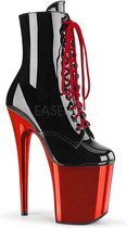 Pleaser - FLAMINGO1020 Plateau Laarzen, Paaldans schoenen - Paaldans schoenen - 36 Shoes - Zwart/Rood