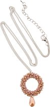 Ketting en hanger met facet kralen - Bruin/Zilver - 85-90 cm