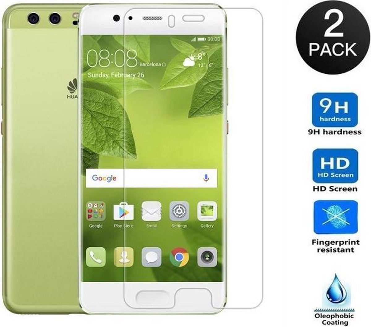 Paxx® 2 stuks/2 pack Screenprotector/Tempered Glass/Glazen voor Huawei P10 Plus