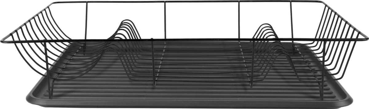 Goedkoopste Present Time Afdruiprek - Linea Zwart met Mat Zwarte tray - 49x32x9,5cm - Scandinavisch