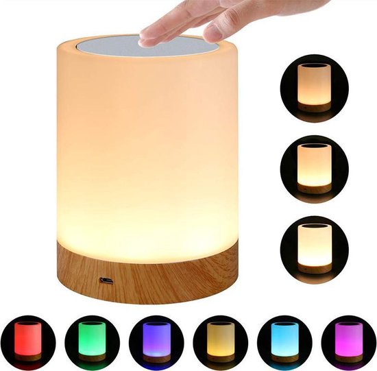 6 Kleuren Dimbaar Aanraakbaar Nachtlampje LED Draagbare Houtnerf USB  Opladen Voor... | bol.com