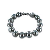 Silventi 910401867 - Parel Armband - Zilveren beads met Zirkonia 12 mm - 20 cm - Grijs