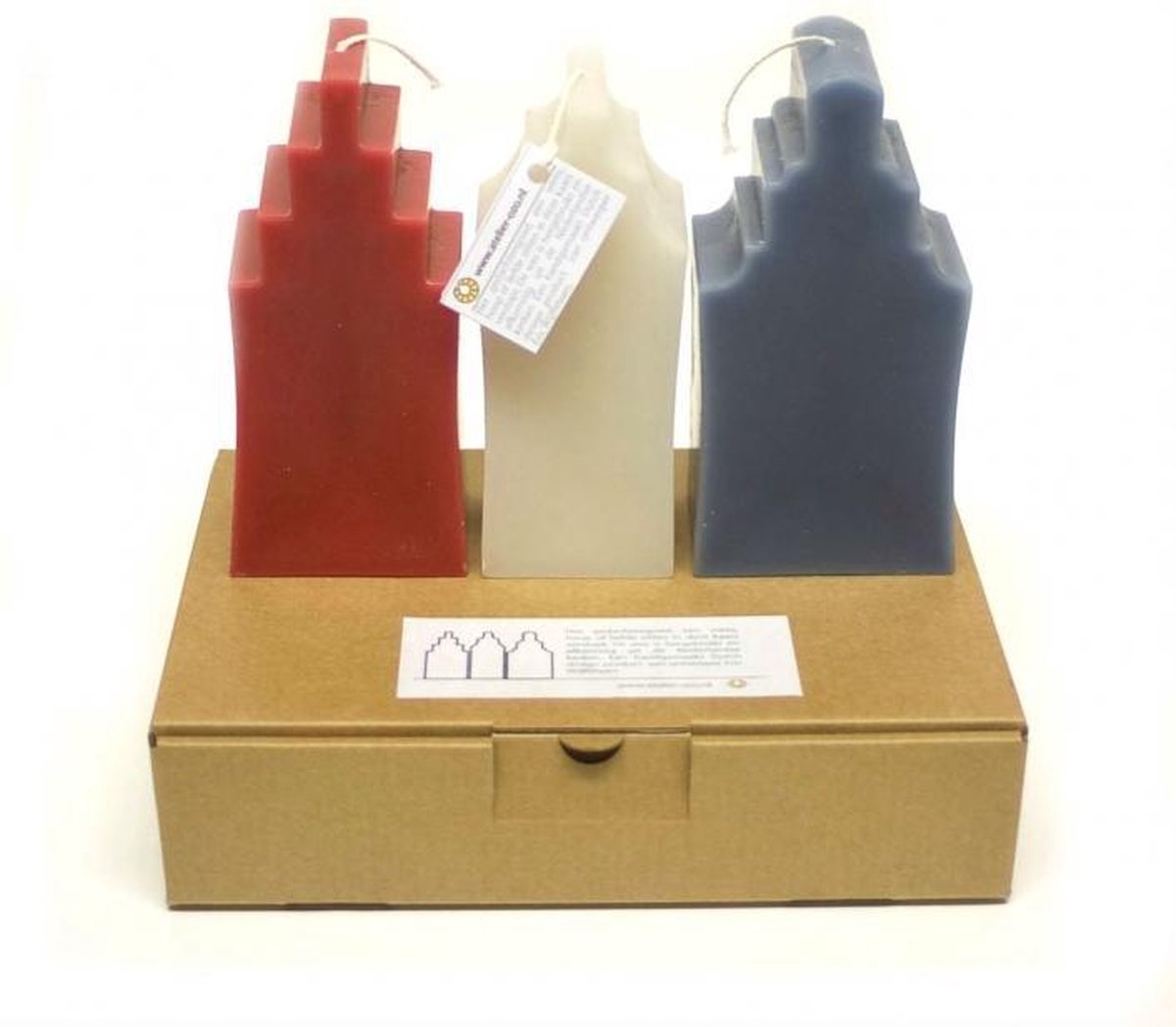 Ozo grachtenpand kaarsen rood wit blauw makelaar relatiegeschenk