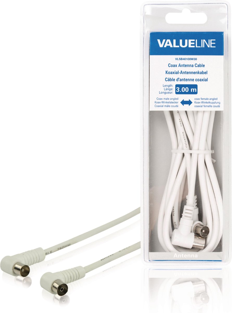 Coaxkabel Haaks Coax Male (IEC) - Coax Female (IEC) 3.00 m Wit