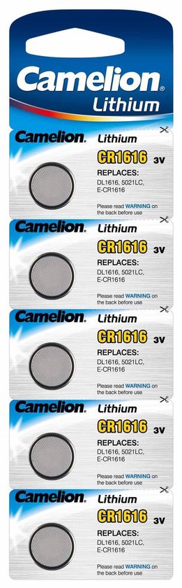 Pile bouton au lithium Camelion CR1616, 3 volts - 5 pièces