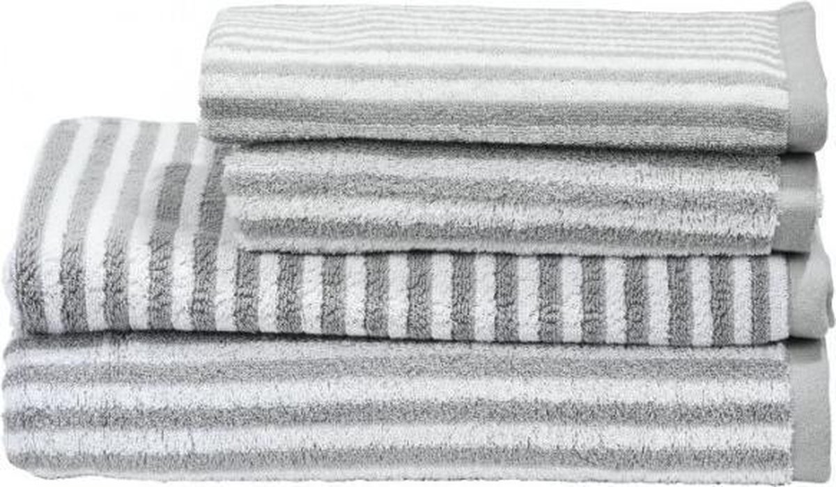 Handdoeken gestreept wit zilvergrijs 50 x 100 cm