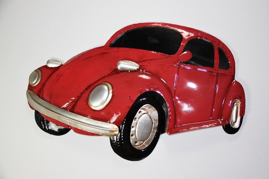 tempo pop geweten Metalen wanddecoratie met spiegelglas old timer auto Volkswagen kever rood  - 80 x 53 cm | bol.com