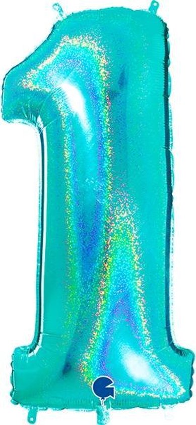 Cijfer 1 Glitter Tiffany Blue (102cm)