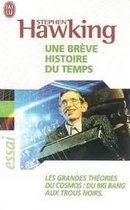 Couverture du livre 'Une brève histoire du temps' de Stephen Hawking, avec une photo de l'auteur et le texte 'Les grandes théories du cosmos : du Big Bang aux trous noirs'.