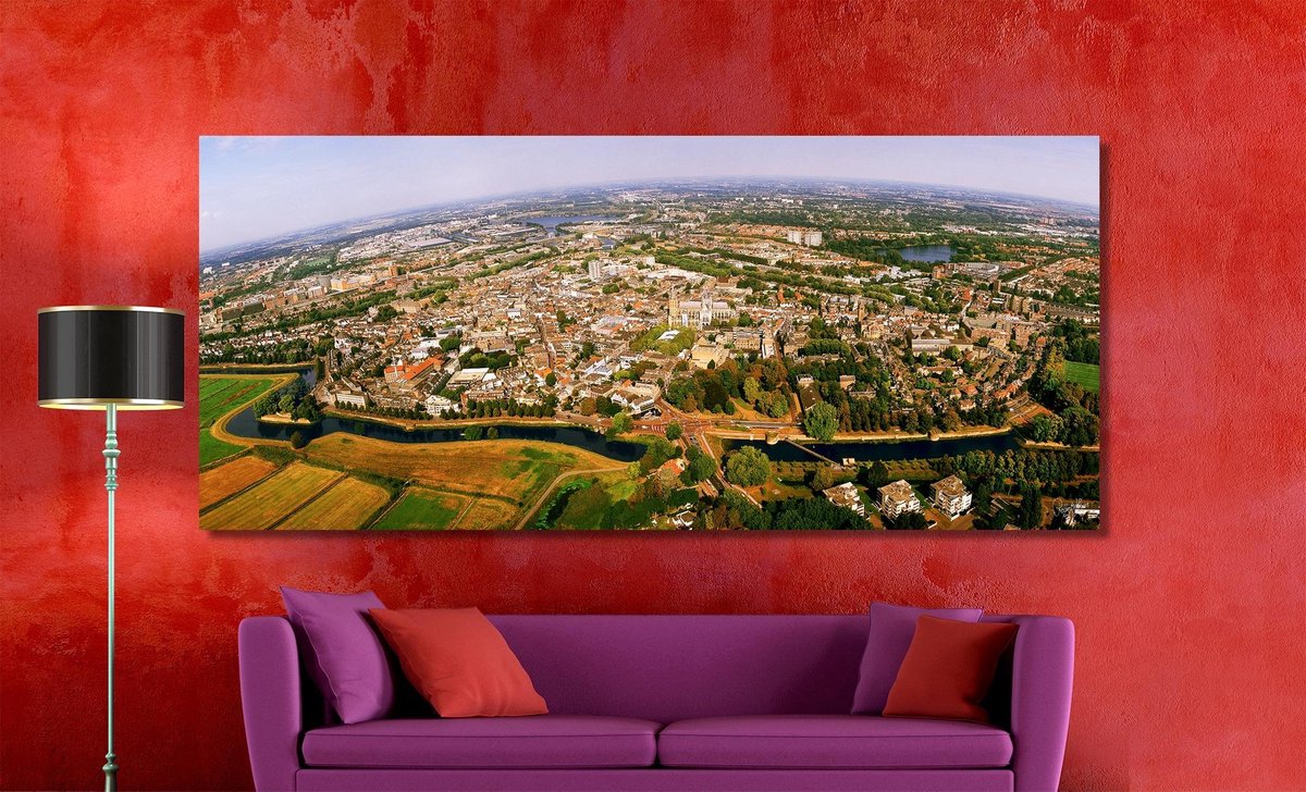 Den Bosch in Panorama | 200 x 90 cm | Foto op Canvas | Luchtfoto | Wanddecoratie | Skyline | Bijzonder Gedetailleerd | 's Hertogenbosch