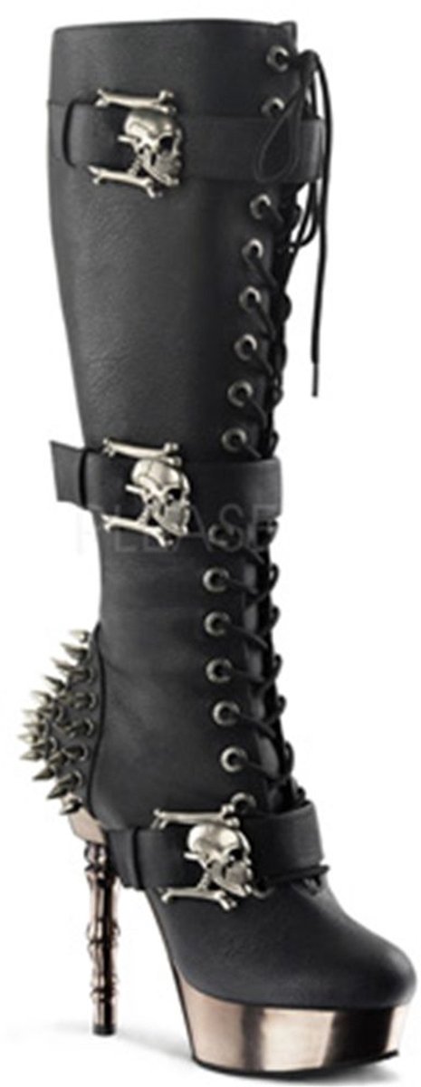Muerto-2028 Boot with studs and chrome heel black matt - (EU 40 = US 10) - Demonia