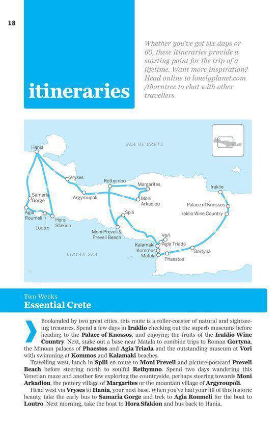 Routekaart van de hele Kreta-eiland voor twee weken, met bezienswaardigheden.