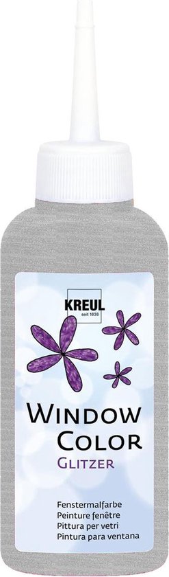 KREUL 42728 - Window Color Glitter Argento 80ml - Vernice Per Vetri Acquosa - Per Vetro, Specchi, Piastrelle - Facile Da Rimuovere