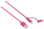 Sweex Lightning en Micro USB naar USB combi-kabel - roze - 1 meter