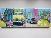 Schilderij canvas Cuba auto set 4 st.