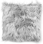 Light Grey Fur Kussenhoes | Polyester / Imitatiebont | 45 x 45 cm | Grijs