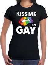 Kiss me I am gay t-shirt zwart dames M