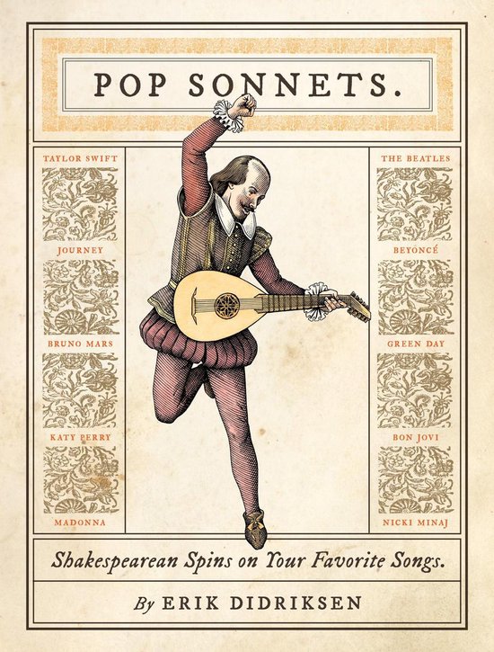 Titelpagina van POP SONNETS met een afbeelding van Shakespeare die een luit bespeelt.