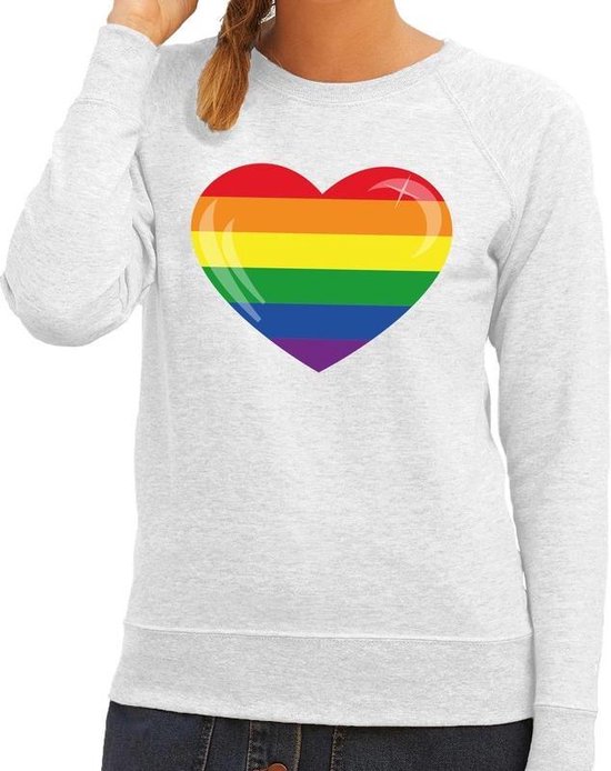 Gay pride regenboog hart sweater grijs - lesbo sweater voor dames - gay pride XS