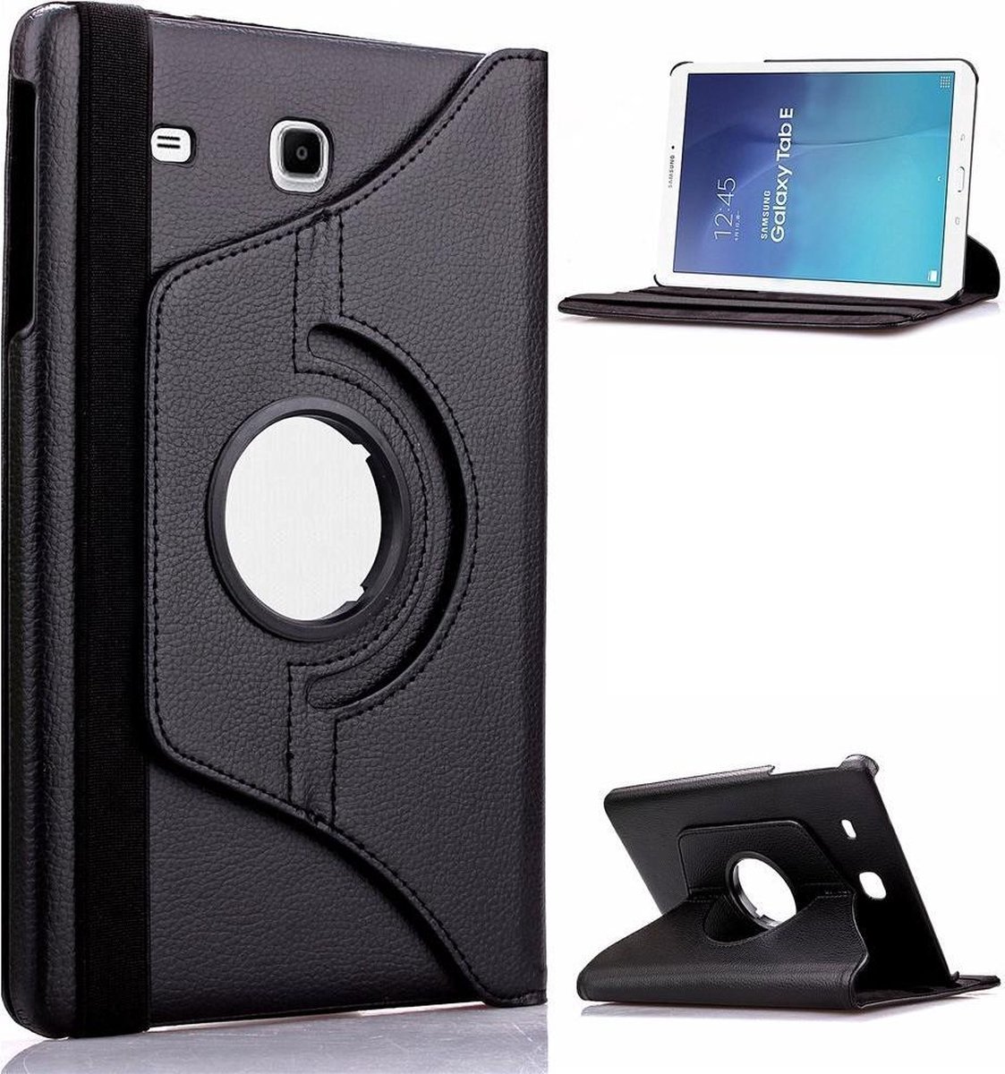 geschikt voor Samsung Galaxy Tab E 9.6 T560 / T561 Swivel Case 360 graden Draaibare Beschermhoes Tablethoes Cover Hoes met Multi-stand - Kleur Zwart