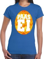 Blauw Paas t-shirt met oranje paasei - Pasen shirt voor dames - Pasen kleding XS