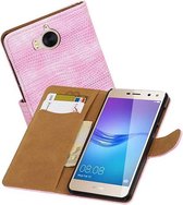 Hagedis Bookstyle Wallet Case Hoesjes Geschikt voor Huawei Y5 / Y6 2017 Roze