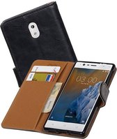 Zakelijke Book Case Telefoonhoesje Geschikt voor de Nokia 3 - Portemonnee Hoesje - Pasjeshouder Wallet Case - Zwart
