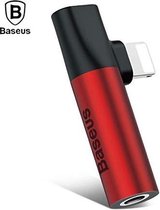BASEUS - 2 in 1 Apple / iPhone Lightning to 3.5mm Audiojack Adapter + Oplaadkabel voor iPhone XS / MAX / XR / X / 8 / 7(PLUS) en 6s - Apple Audio Jack Adapter - Rood