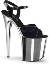 Pleaser Sandaal met enkelband, Paaldans schoenen -38 Shoes- FLAMINGO-809 Paaldans schoenen Zwart/Chroomkleurig