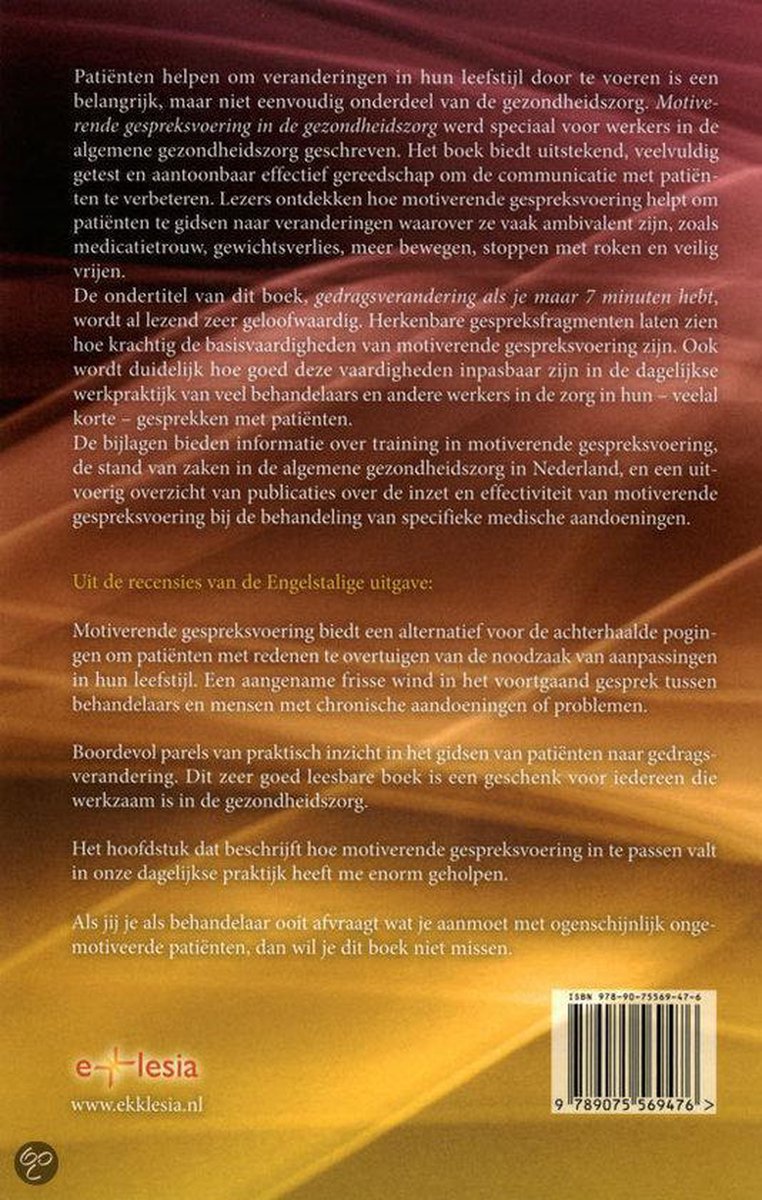 Toepassingen van Motiverende Gespreksvoering 1 - Motiverende gespreksvoering in de gezondheidszorg - back cover