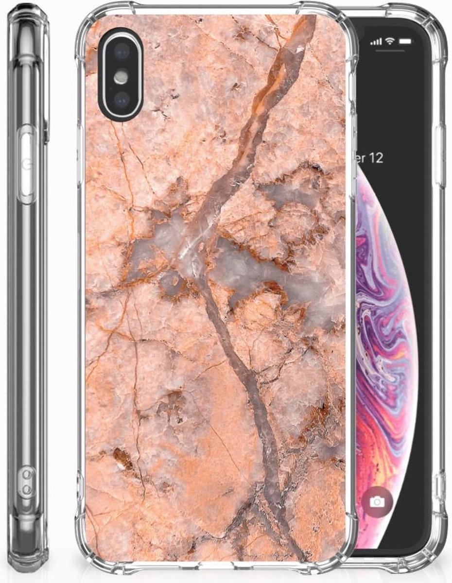 Apple iPhone Xs Max Anti-Shock Hoesje Marmer Oranje
