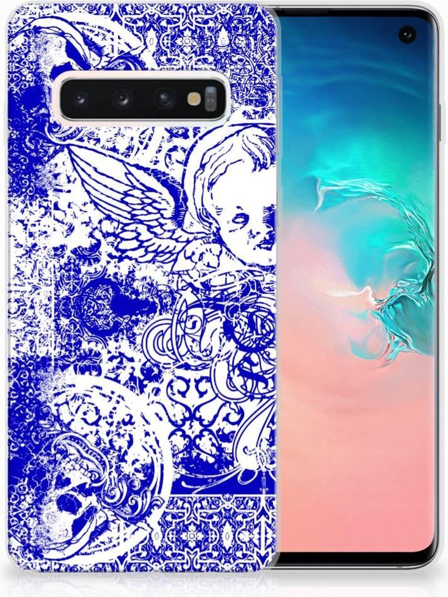 Silicone Back Case Samsung Galaxy S10 Angel Skull Blauw