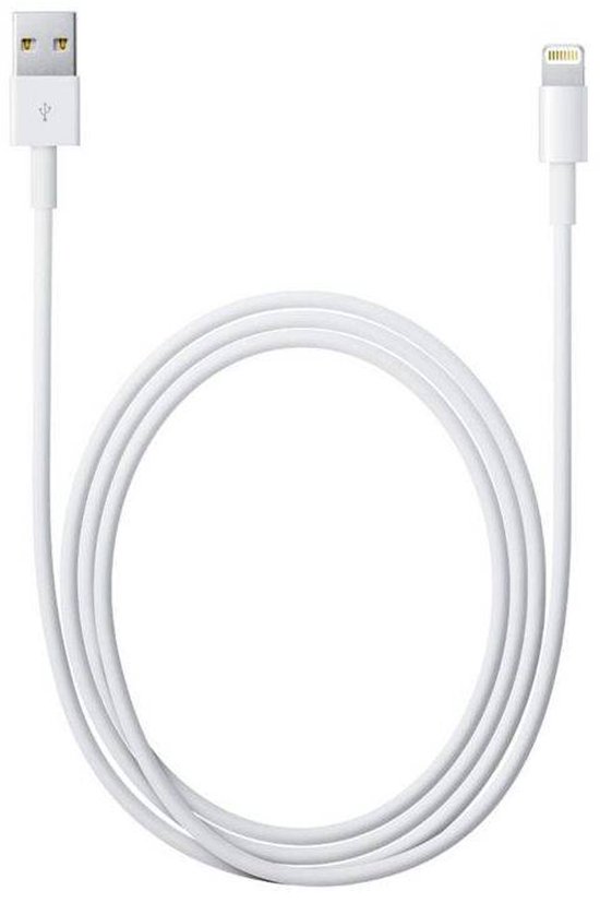 Witte USB naar Lightning-kabel, plat neergelegd in een lus.