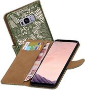 Lace Bookstyle Wallet Case Hoesjes Geschikt voor Samsung Galaxy S8 Plus Donker Groen