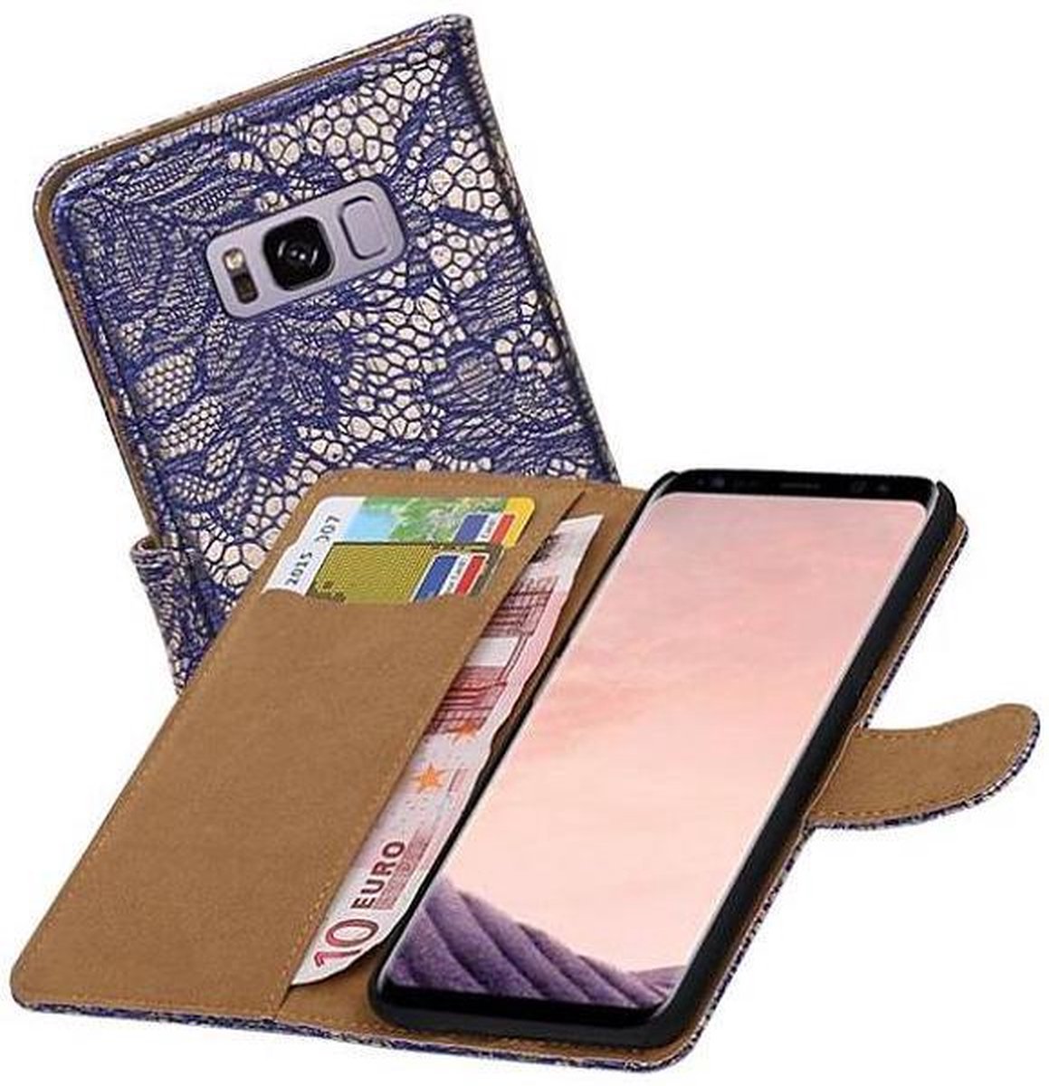 Lace Bookstyle Wallet Case Hoesjes Geschikt voor Samsung Galaxy S8 Plus Blauw