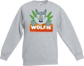 Wolfie de wolf sweater grijs voor kinderen - unisex - wolven trui 9-11 jaar (134/146)