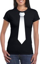 Zwart t-shirt met witte stropdas dames 2XL