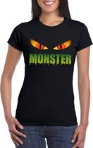 Halloween Halloween monster ogen t-shirt zwart dames - Halloween kostuum XS