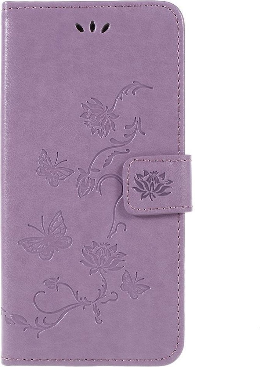 Bloemen & Vlinders Book Case - Geschikt voor Samsung Galaxy A6 (2018) Hoesje - Paars