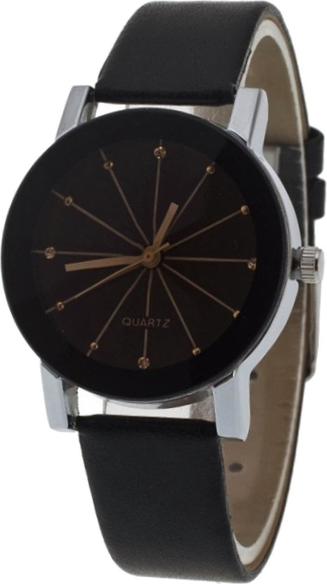 Fako® - Horloge - Black Quartz - Ø 40mm - Roségoud Zwart