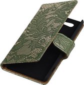 Sony Xperia Z4 Compact Lace Kant Bookstyle Wallet Hoesje Donker groen - Cover Case Hoes