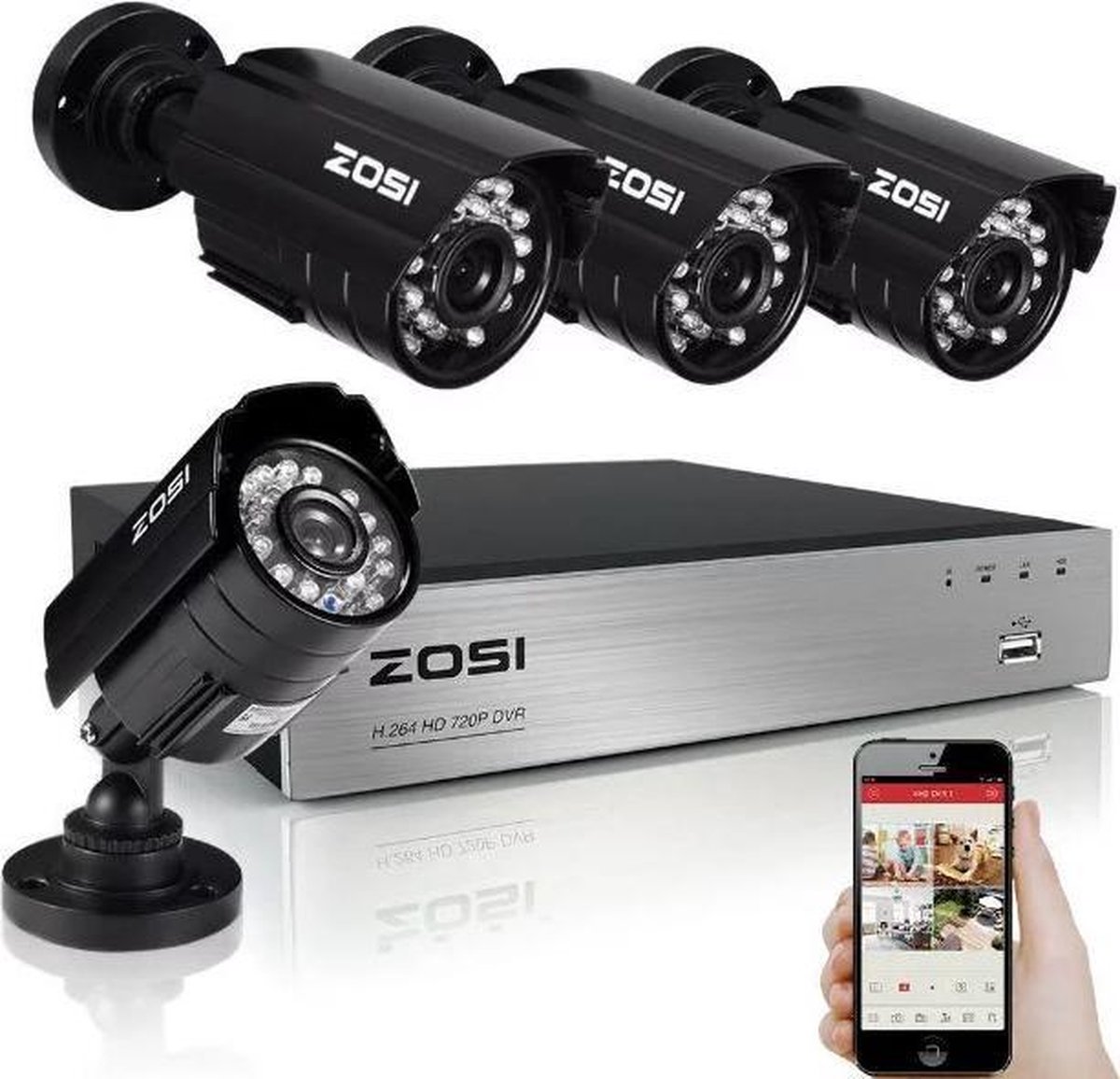 CCTV video surveillance systeem 8CH 720P DVR Recorder met 4 outdoor